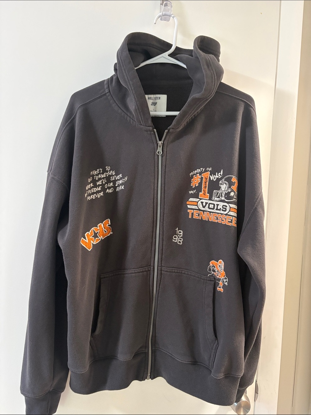 Hollister Charcoal Full-Zip Hoodie with Orange Tennessee Accents